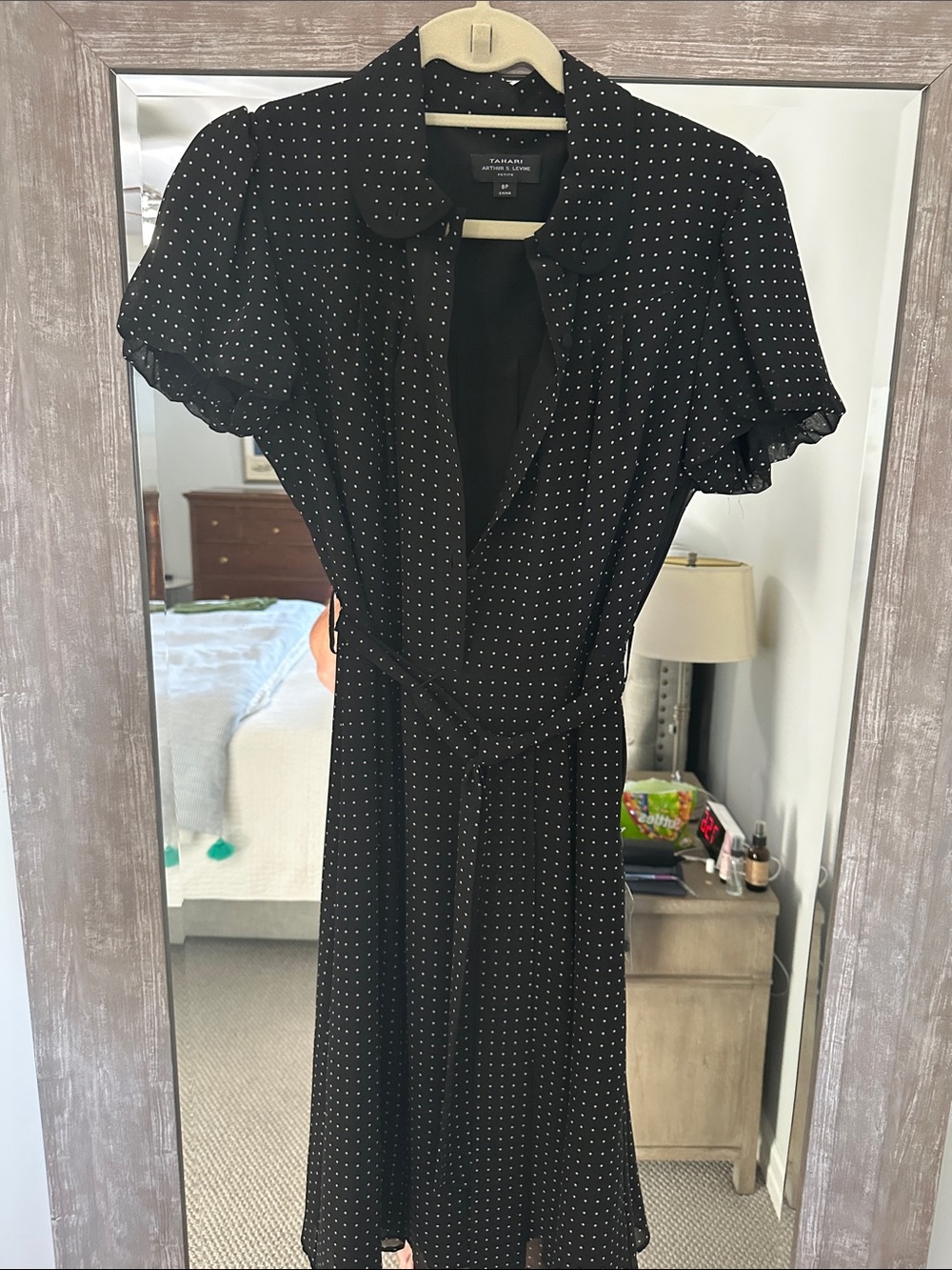 Tahari ASL Black Dress with White Polka Dots